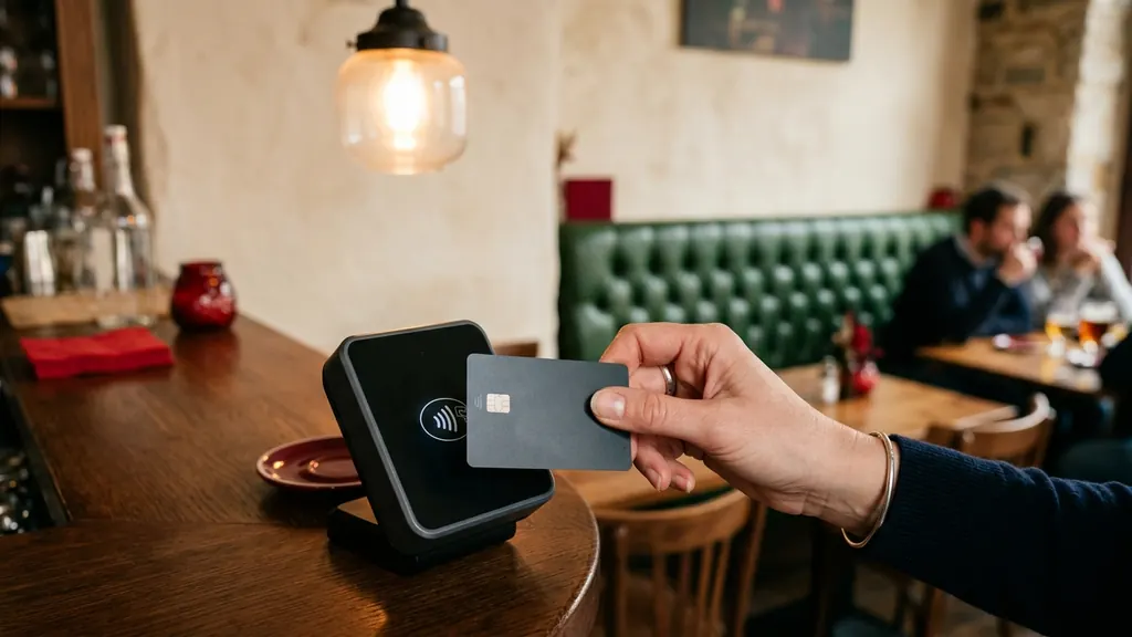Paiement contactless avec une carte de crédit dans un café